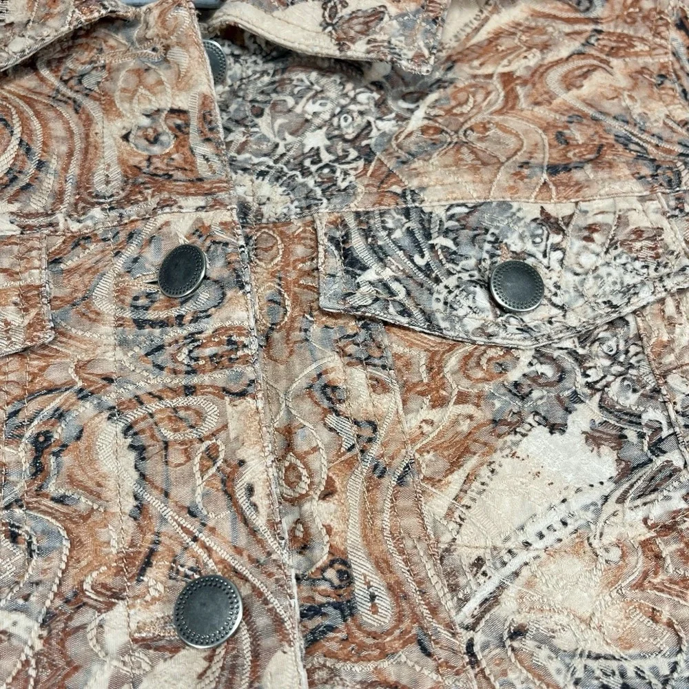 Analogy Medium Brown Embroidered Denim Style Jacket Button Front TexturedCowgirl - Picture 12 of 13